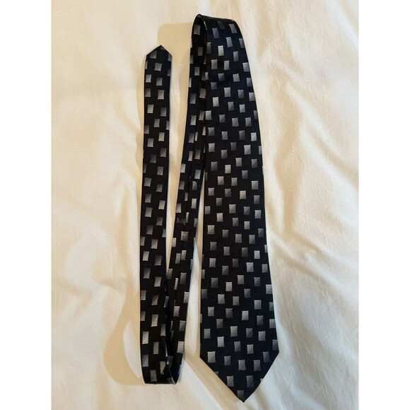 Burma Bibas Men’s Neck Tie 100% Silk Black Geometric Art Modern Squares - Picture 2 of 4
